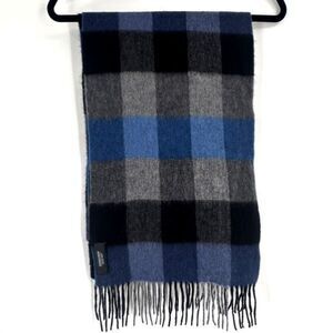 Nordstrom Men’s Cashmere Blue & Black Plaid Fringe winter  Scarf
